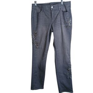White House Black Market Embellished Skinny Ankle Denim Jeans Size 10 33x29 Gray